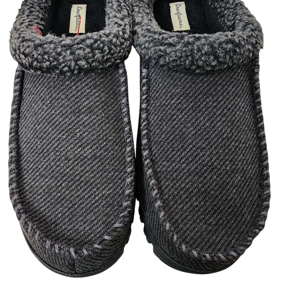 Dearfoam mens slippers black memory foam comfort in out washable size 13-14 xlrg